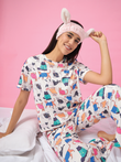 SoftCloud™ Playful Cat Wide Leg Pyjama Set - Vanila Ice