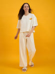 Garfield Embroidered Wide Leg Pyjama Set - Vanila