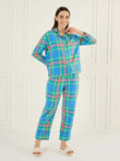 Vibrant Plaid Button Down Pyjama Set - Vista Blue