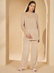 Plush Oversized Wide Leg Pyjama Set - Warm Sand