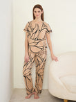 CottonEase™ Swirling Leaf Applique Pyjama Set - Warm Taupe