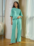 LazyLoop™ Ribbed Wide Leg Pyjama Set - Wasabi