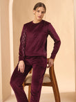 Lace Insert Tracksuit - Wine
