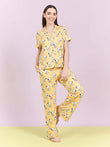 Snoopy Fun Button Down Wide Leg Pyjama Set - Yellow