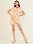Pink Blossom Shorts Set - Yellow