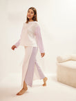 Simply Lazy Colorblock Wide Leg Pyjama Set - Snow White