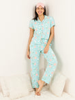 Snoopy Spring Garden Button Down Pyjama Set - Aqua Splash