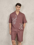 Floral Outline Button Down Coord Set - Shitake