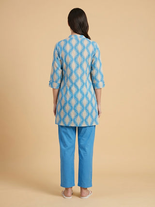 Fluid Wave Kurti Pyjama Set - Summer Sand