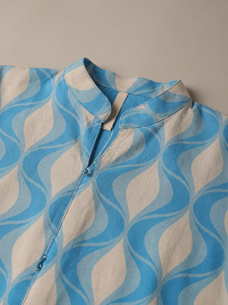 Fluid Wave Kurti Pyjama Set - Summer Sand