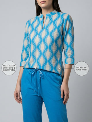 Fluid Wave Kurti Pyjama Set - Summer Sand