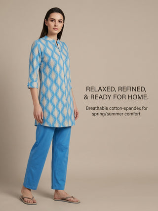 Fluid Wave Kurti Pyjama Set - Summer Sand