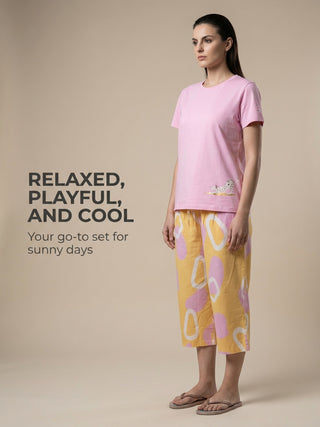 Cheetah Cub Round Neck Capri Set