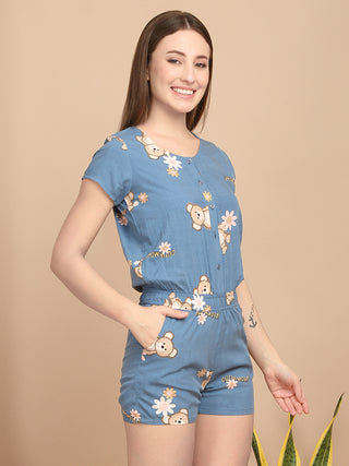 Teddy Bear Floral Henley Shorts Set