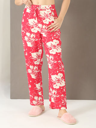 Women's red floral print pajama pants.