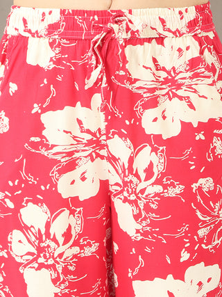Women's red floral print drawstring pajama shorts.