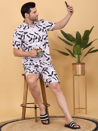 Artistic Abstract Button Down Shorts Set