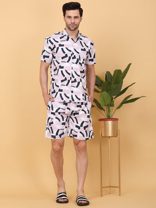 Artistic Abstract Button Down Shorts Set