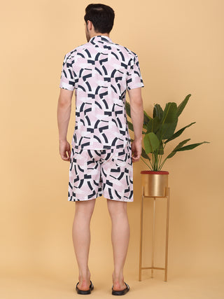 Artistic Abstract Button Down Shorts Set