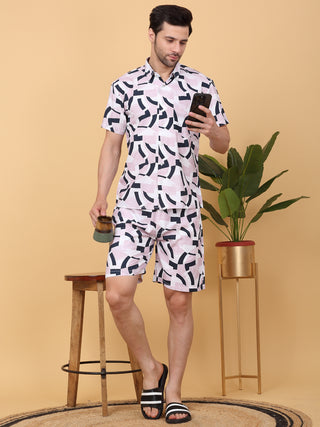Artistic Abstract Button Down Shorts Set