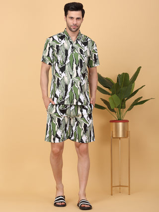 Artistic Abstract Button Down Shorts Set
