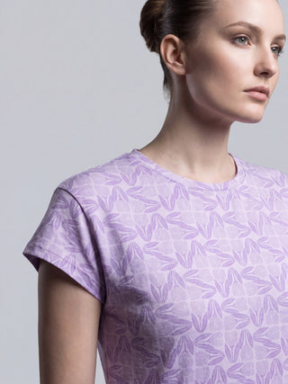 Women's light purple floral print t-shirt, this one is a different pattern.