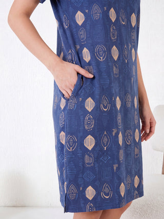 TruCotton<sup>TM</sup>  Geometric Round Neck Nightdress