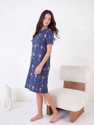 TruCotton<sup>TM</sup>  Geometric Round Neck Nightdress
