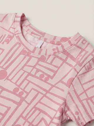Women's pink graphic print t-shirt.