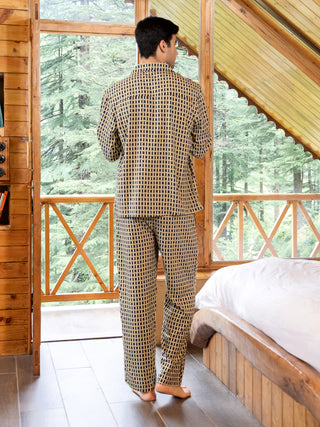 Men's yellow and black checkered pajamas.