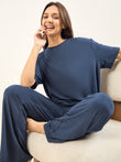 Simply Lazy Soft Wide Leg Pyjama Set - Iconic Navy