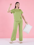 UltraLuxe™ Flecked Round Neck Wide Leg Pyjama Set - Apple Green