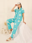 Starry Button Down Pyjama Set - Aqua