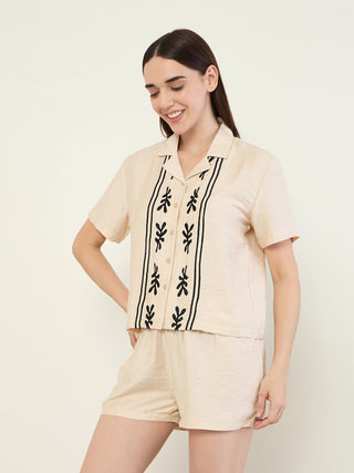 Abstract Leaf Button Down Coord Set