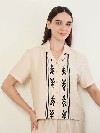 Abstract Leaf Button Down Coord Set