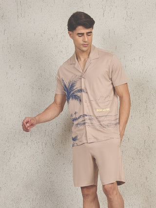 UltraLuxe<sup>TM</sup> Sea Land Print Button Down Shorts Set