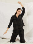 Cozy Plaid Button Down Pyjama Set - Black