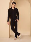 UltraLuxe™ Piping Button Down Pyjama Set - Black