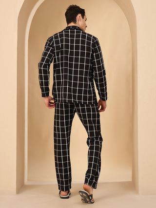 Grid Check Button Down Pyjama Set - Black
