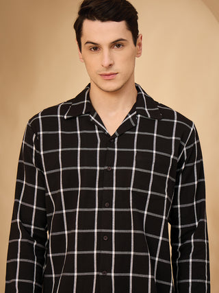 Grid Check Button Down Pyjama Set - Black