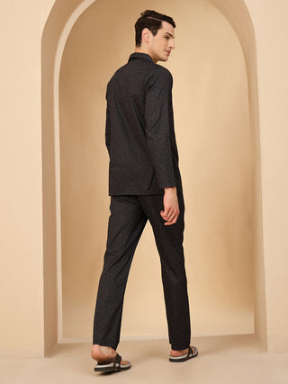 Muted Geometric Button Down Pyjama Set - Black