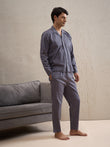 Wavy Grid Button Down Pyjama Set - Black