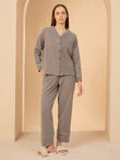 Piped Button Down Pyjama Set - Black