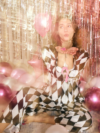 SilkLike<sup>TM</sup> Harlequin Button Down Palazzo Set