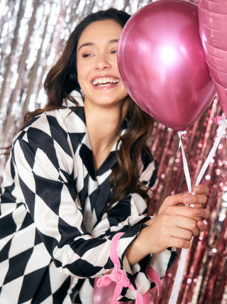 SilkLike<sup>TM</sup> Harlequin Button Down Palazzo Set