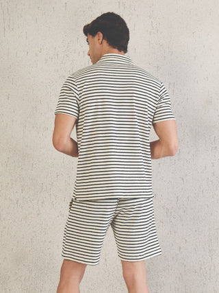 Ribbed Stripe Button Down Shorts Set