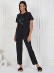 Oh lala Round Neck Pyjama Set - Black