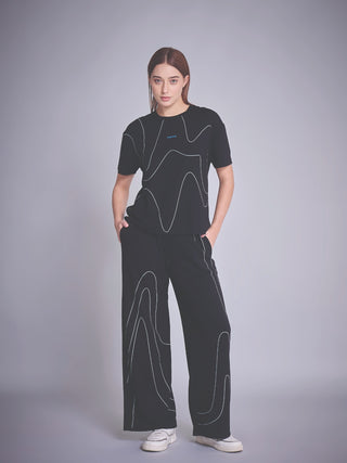 Wavy Outline Wide Leg Pyjama Set