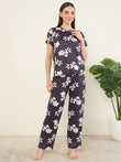 Blossom Print Pyjama Set - Black