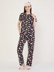 TruCotton™ Vine Floral Round Neck Pyjama Set - Black